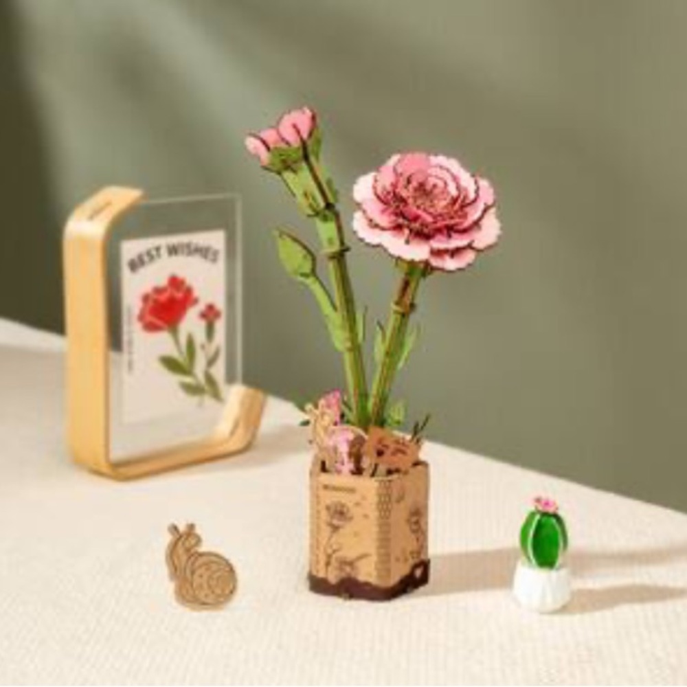 Rowood Pink Carnation Wooden Bloom Craft